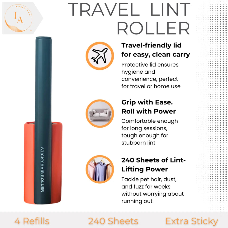 Lint Roller with Protective Lid – 4 Refills (240 Sheets)