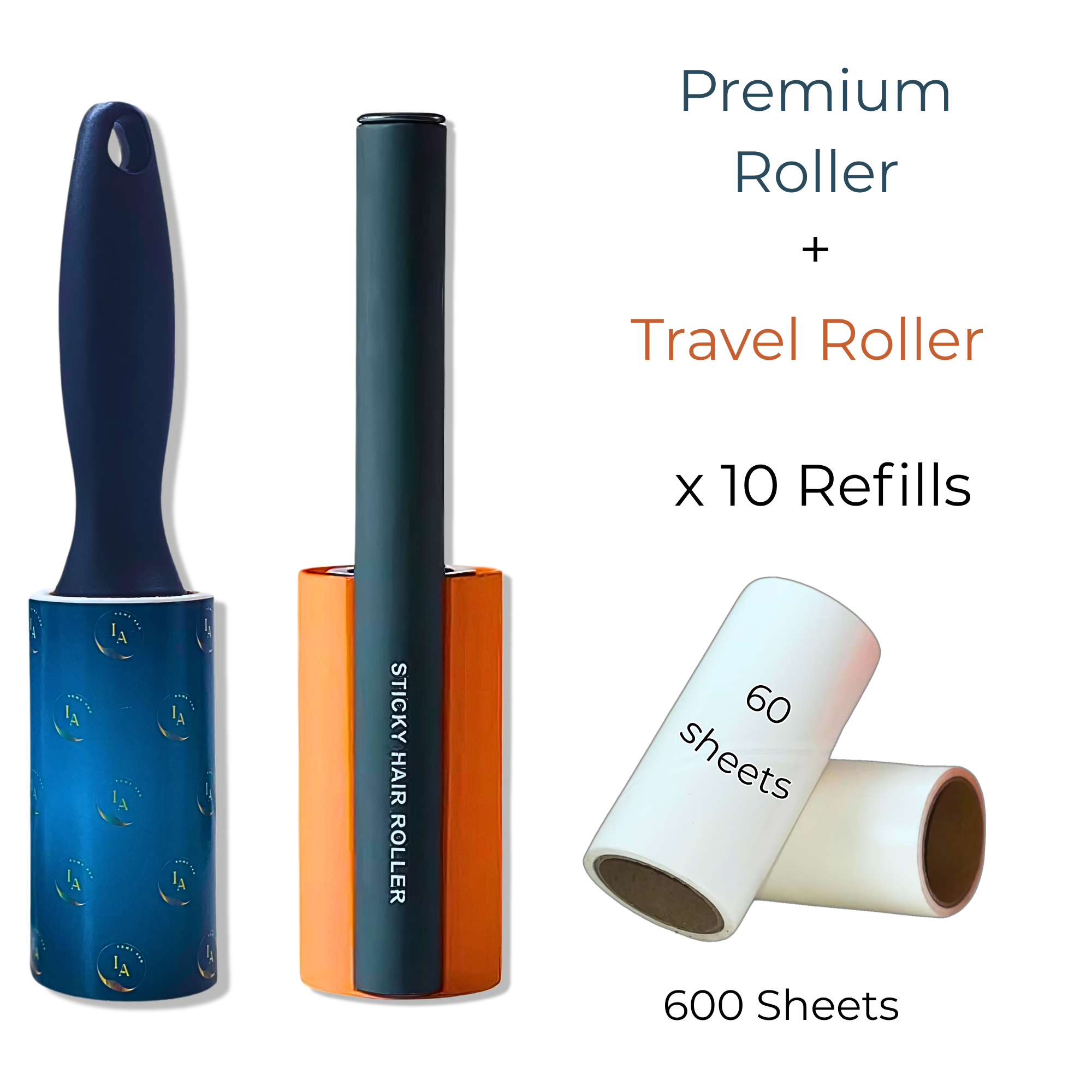 2 Lint Roller Set (Home & Travel) + 10 Refills – 600 Extra Sticky Sheets