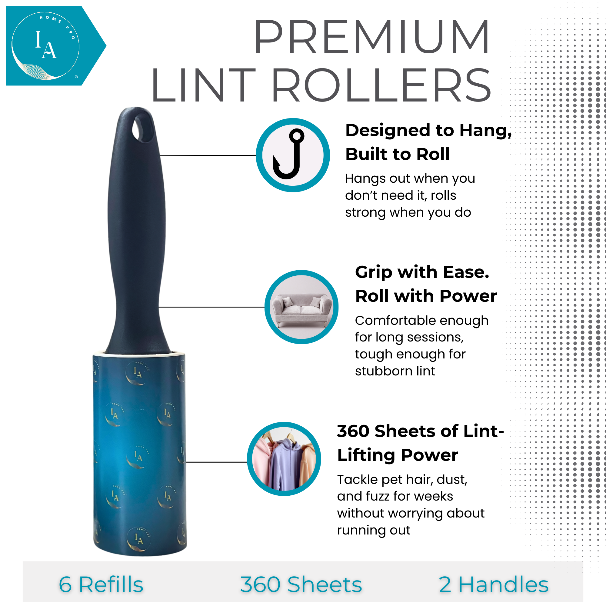 Lint Roller Set – 2 Handles + 6 Refills (360 Extra Sticky Sheets)